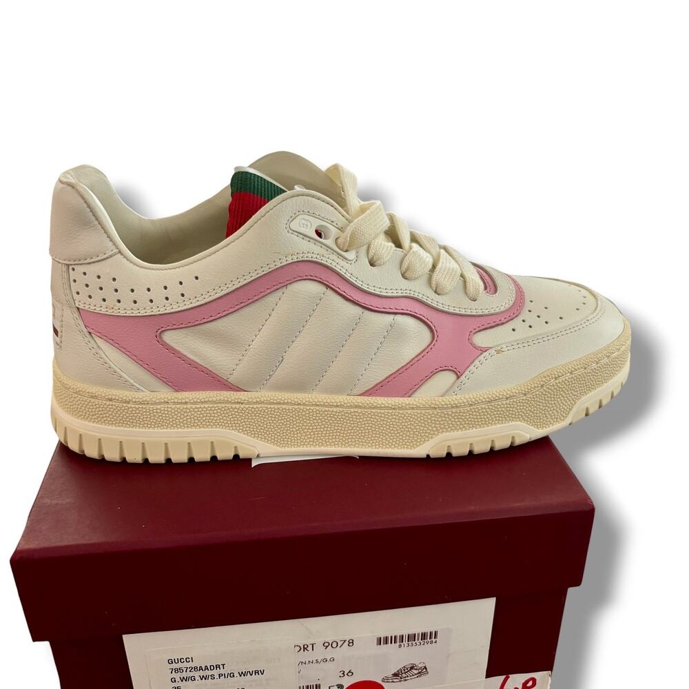 GUCCI Women's Size EU36 US 6 White/Pink Re-Web Low Top Leather Sneakers $1150